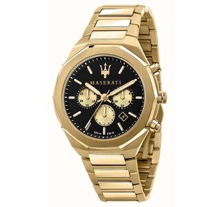 Maserati Stile Chronograph Yellow Gold Plated Watch, Original box